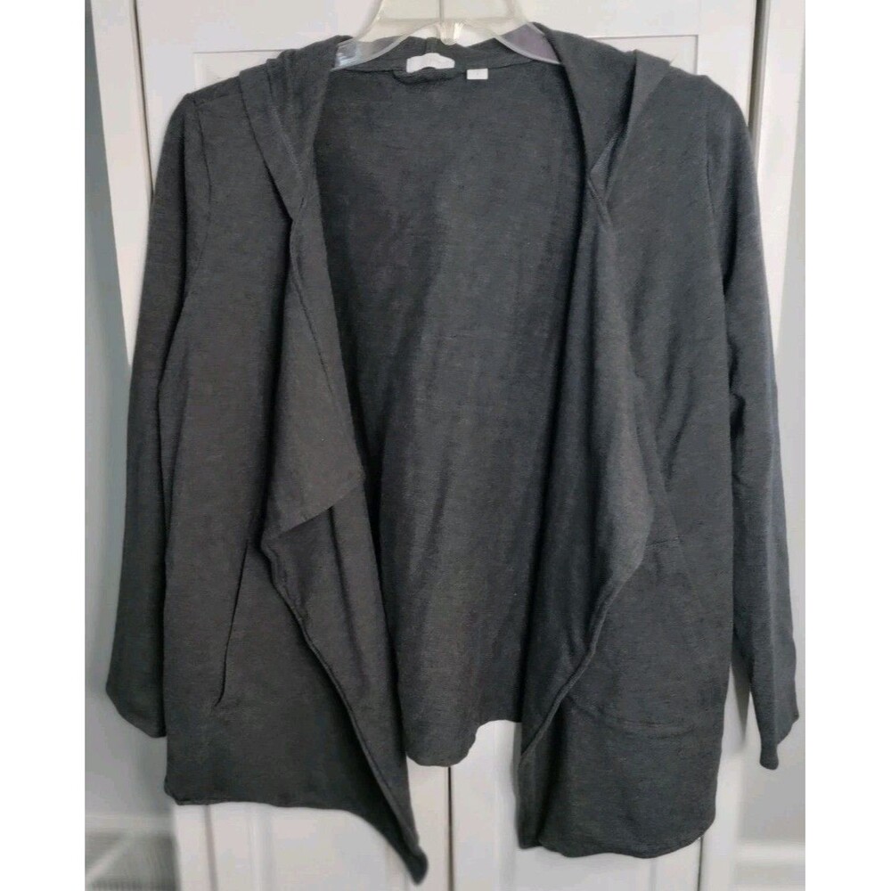 J. Jill Pure Jill Cardigan Size Medium Gray Open Front Hoodie Pima Cotton Knit